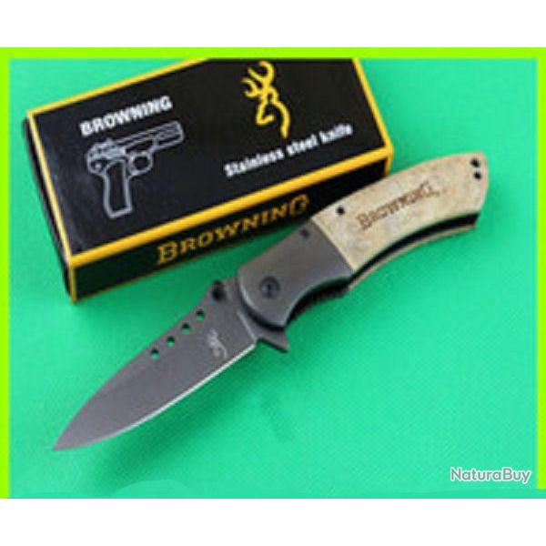 Couteau Pliant de Poche Lame Acier 9,5 cm Manche Grav Rsine 12,5 cm Chasse Pche