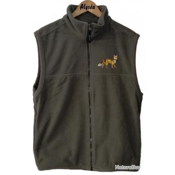 Gilet polaire kaki avec broderie Renard