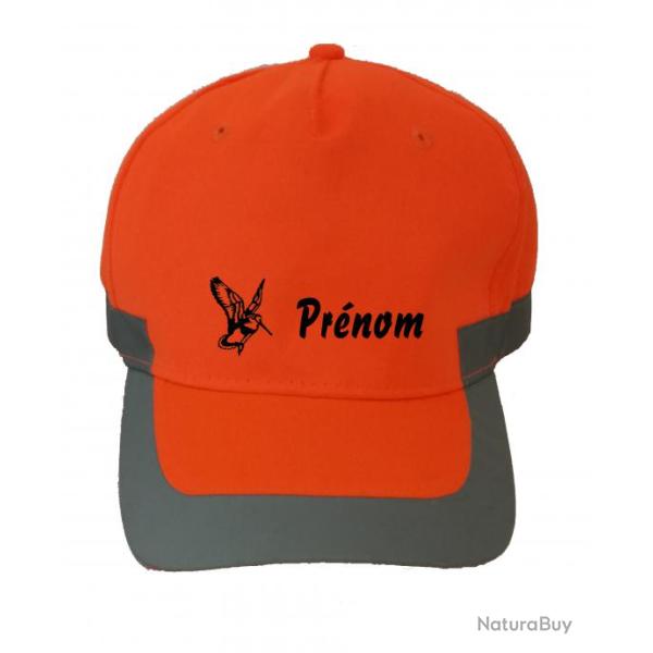 Casquette Personnalisable orange fluo avec broderie B�casse en vol et Pr�nom