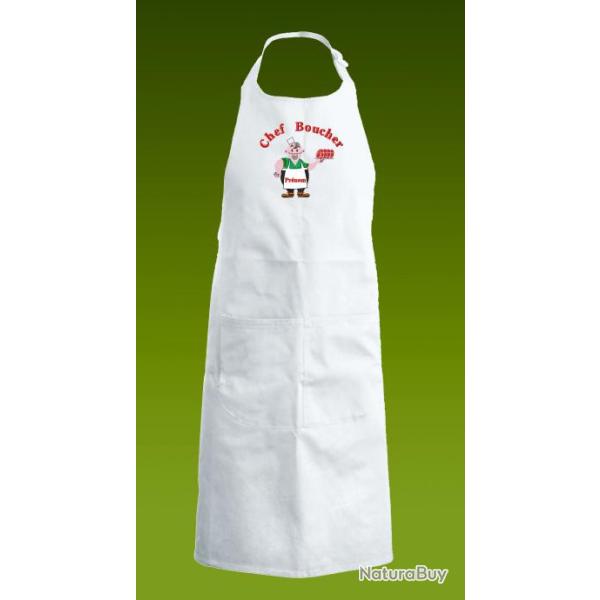 Tablier pr�paration du gibier avec broderie Chef Boucher et pr�nom