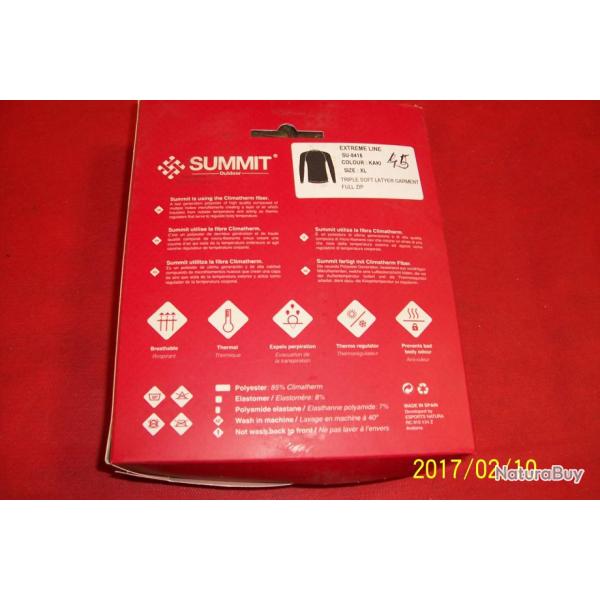 SUMMIT sous veste extreme vert kaki manches longues, zip devant