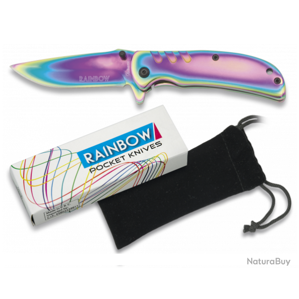 Couteau pliant de poche lame de 7 cm  � RAINBOW � couleur Arc en Ciel