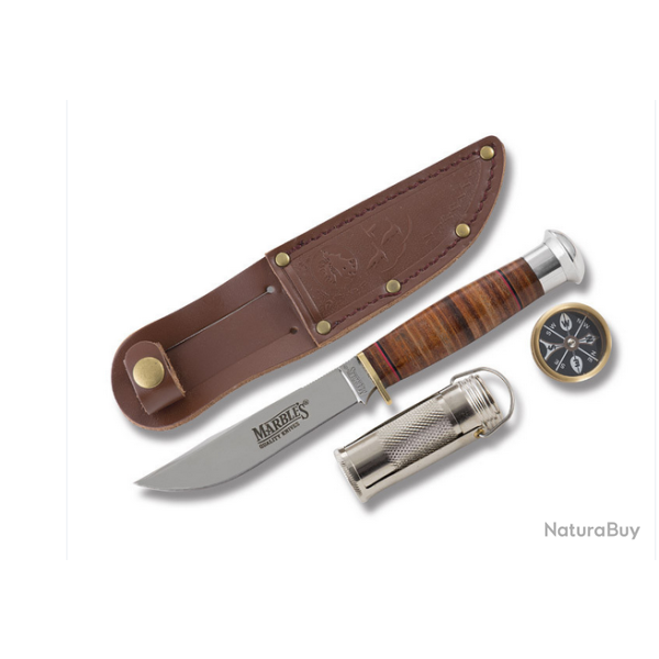 Couteau de Survie Chasse Marbles Hunter Survival Set Acier 440 Manche & Etui Cuir MR303