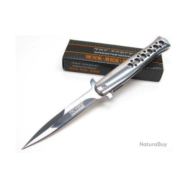 Couteau Stiletto Mafia Milano Tac Force A/O Lame Acier Carbone/Inox Manche M�tal TF884CH