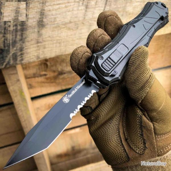 Couteau Automatique OTF Smith&Wesson Tanto Lame Acier AUS-8 Serr Manche Aluminium SWOTF9TBS