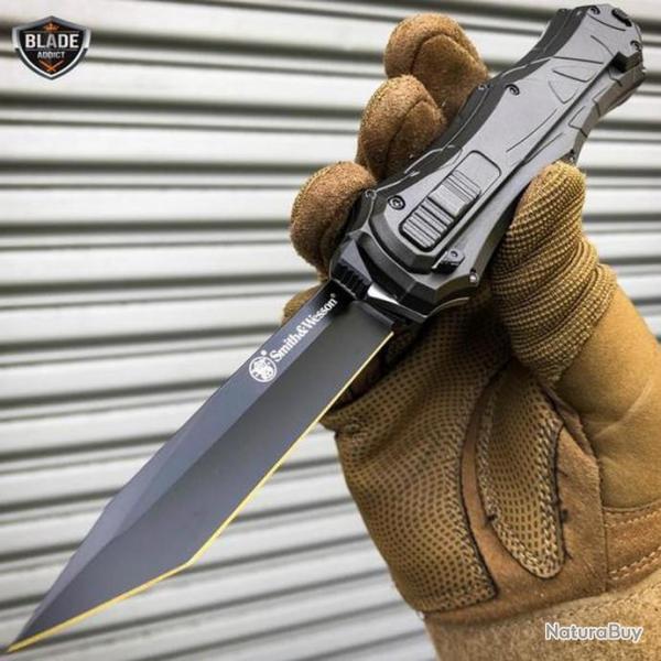 Couteau Automatique OTF Smith&Wesson Tanto Lame Acier AUS-8 Manche Aluminium SWOTF9TB