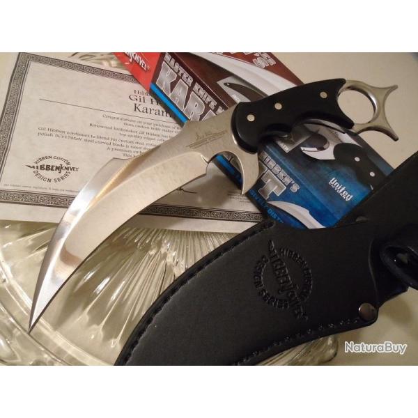 Couteau Karambit Gil Hibben Silver Chrome Lame Acier 5Cr15 Manche Micarta Etui Cuir GH5054