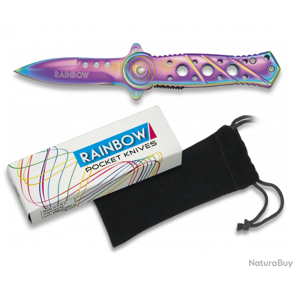 Couteau pliant de poche lame de 5 cm  � RAINBOW � d�cor� couleur Arc en Ciel