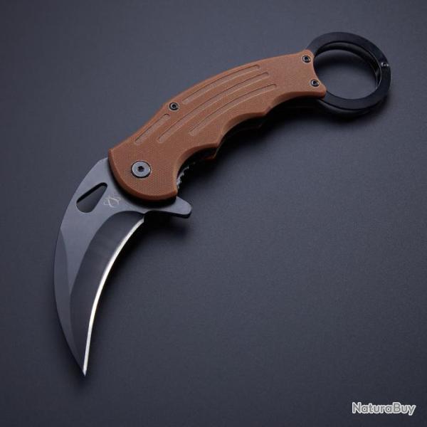 Couteau Mantis Karambit Coyote A/O Lame Acier 420HC Manche Coyote G-10 MANMK5B