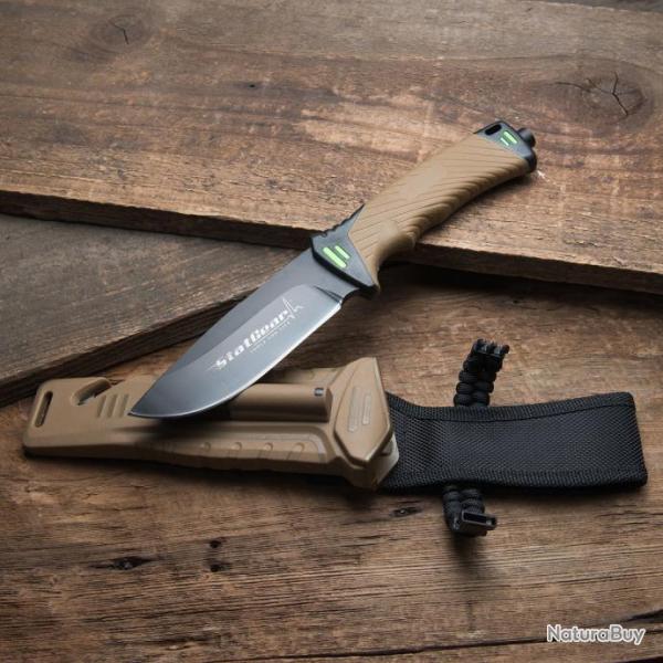 Couteau de Survie StatGear Survival Acier 440 Manche Abs Etui Affuteur Allume Feu STAT05