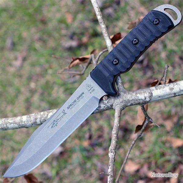 Couteau Tops Apache Dawn Rockies Edition Carbone 1095 Manche Black G-10 Etui MIL-SPEC USA TPAPAD02