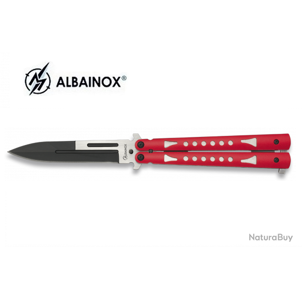 Couteau papillon manche Alu rouge  lame de 10 cm