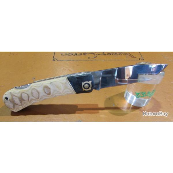 couteau de poche pliant avec manche bois et mikarta , lame 7cm