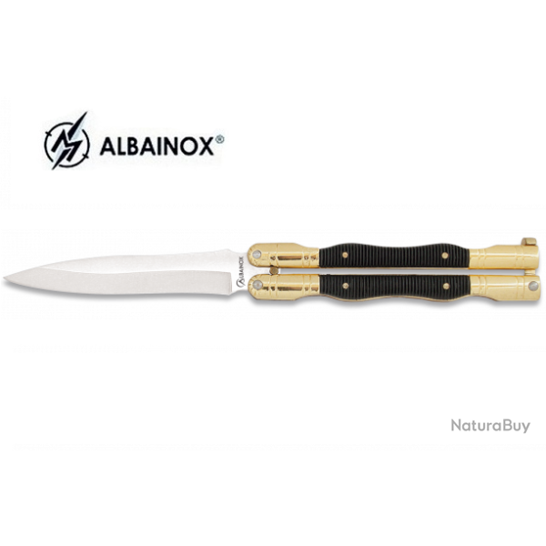 Couteau tactique papillon  Zamak et ABS couleur Or  lame de 9.5 cm