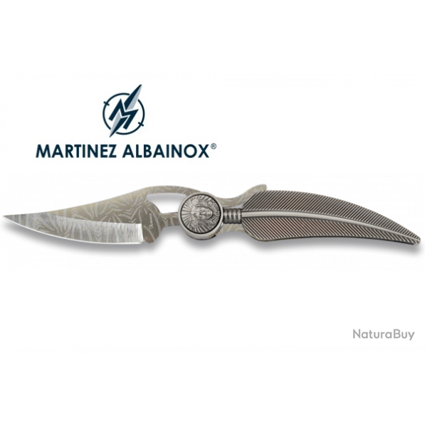 Couteau Pliant mini plume argent / tte indien Lame grav de 6 cm