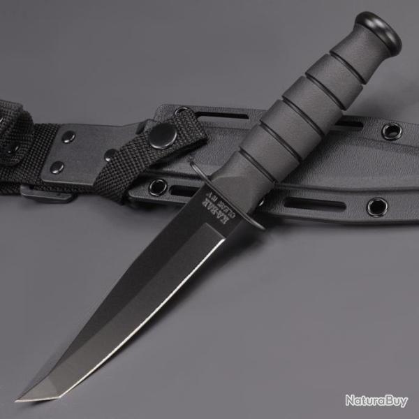 Couteau Ka-Bar Short Tanto Lame Acier 1095 Manche Kraton Etui Cuir Kabar Made In USA KA5054