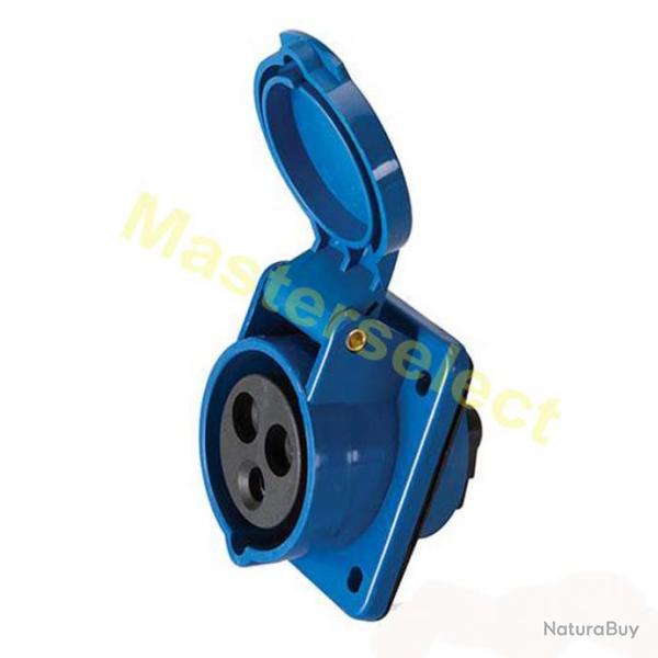 Prise � trois trous 16A P17 IP44 mural pour borne electrique bateau femelle