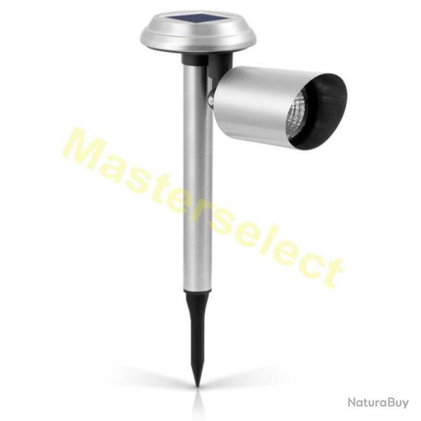 Lampe Solaire De Jardin Projecteur A 3 Leds Inox Balaise Rechargeable Au Soleil - PROMOTION -