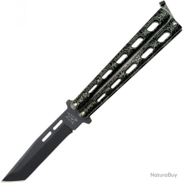 Couteau Papillon Butterfly Balisong Bear & Son Lame Acier Carbone 1095 Manche Zinc Made USA BC115TAN