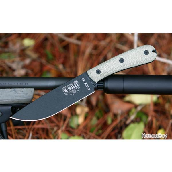 Couteau ESEE 6 Modified Handle Lame Acier Carbone 1095 Manche Micarta Etui Cuir Made USA ES6HM