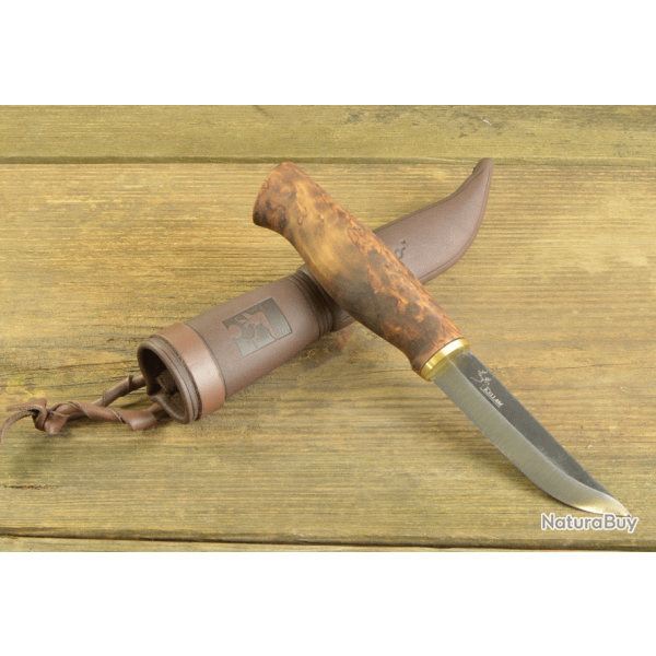 Couteau Kellam Puukko Bushcraft Lame Acier Carbone Manche Bois Etui Cuir Made In FInland KLKPR4