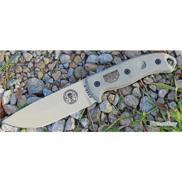 Couteau ESEE Model 5 Desert Tan Lame Acier Carbone 1095 Manche Micarta Etui Kydex Made In USA ES5PDT