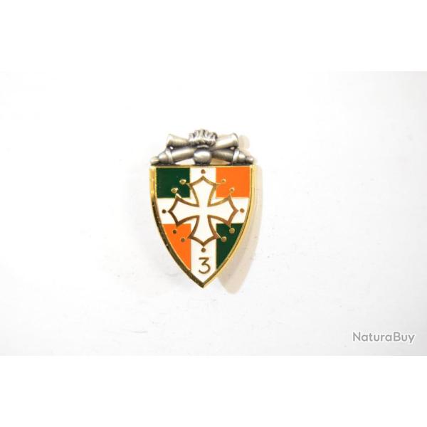 Insigne 3 Rgiment d?Artillerie, Delsart G1340, ajour, dos lisse, pingle sertie