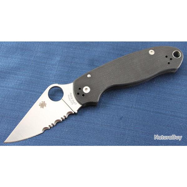 Couteau Spyderco Para Military 3 Lame Acier CPM S30V Serrat Manche G-10 Made In USA SC223GPS