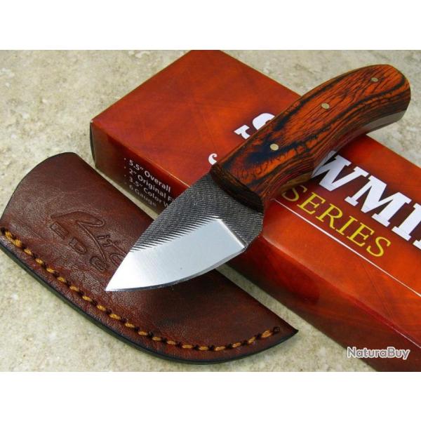 Couteau Fabrication Artisanale A partir d'une Lime Acier Carbone Manche Bois Etui Cuir SM0022