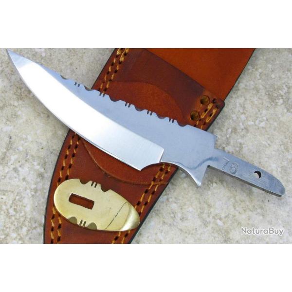 Lot de 2 Lames de Couteau � Customiser Clip Blade Acier Carbone Dos Guilloch� + Etui Cuir BLSOB5