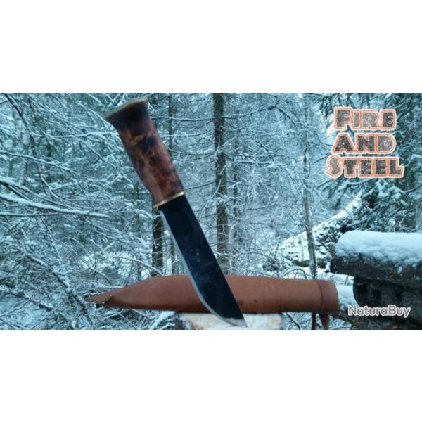 Couteau Karesuando Huggaren Lame Acier 12C27 Manche Bouleau Etui Cuir Made In Sweden KAR3512