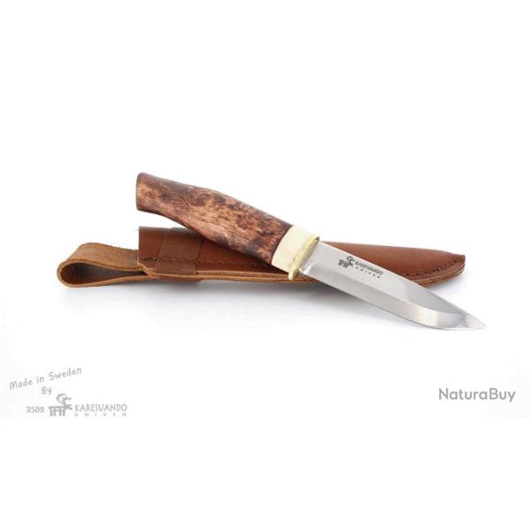Couteau Karesuando Boar Exclusive Lame Acier 12C27 Manche Bois/Renne Etui Cuir Made Sweden KAR3509