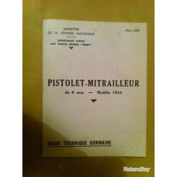 petit manuel d'utilisation sommaire du pistolet mitrailleur modle 1954 calibre 9mm