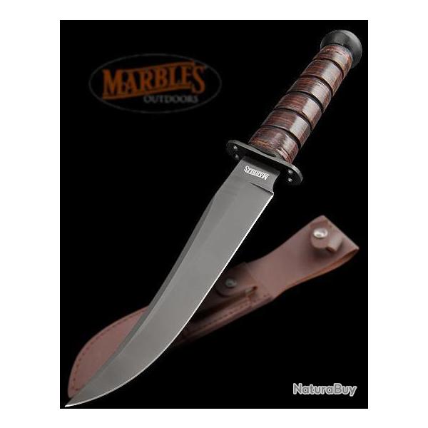 Poignard Couteau de Survie de Pilote Marbles Jet Pilot Bowie Acier 440 Manche Cuir MR246