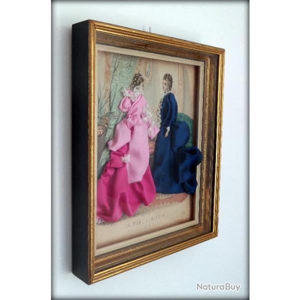 Ancienne gravure " La mode illustre " sous-verre-Toilettes de Mme FLADRY, 43 rue Richer, Paris