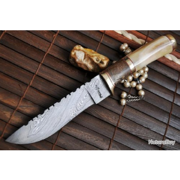 Couteau de chasse Damas PERKIN avec �tui en cuir