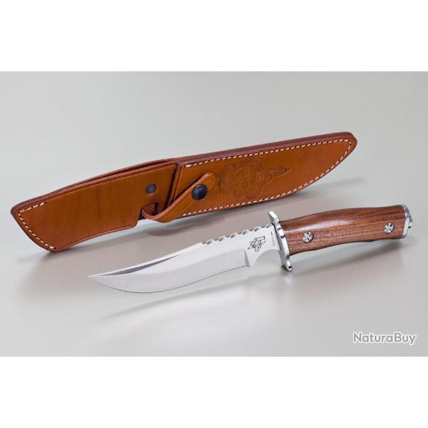 Poignard Maserin Siberian Knife Lame Acier 440 Guilloch Manche Bois Etui Cuir Made In Italy MAS987