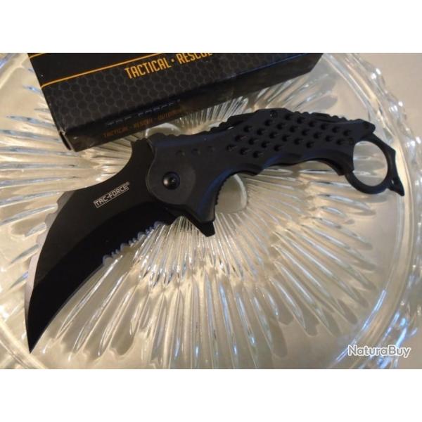 Lot de 2 Couteaux Karambit Tac Force Lame Acier 3Cr13 Serrated Manche Abs TF945BK