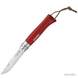 Couteau Opinel N&deg; 8 "Colorama" VRI rouge + lien Baroudeur 1705