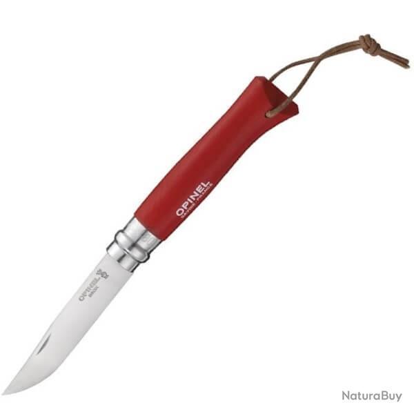 Couteau Opinel N� 8 "Colorama" VRI rouge + lien Baroudeur 1705