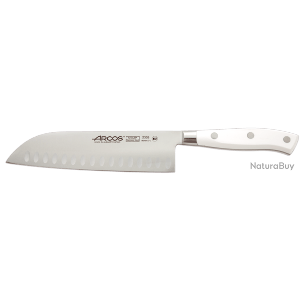 Couteau Santoku alv�ol� forg� Arcos Riviera manche blanc