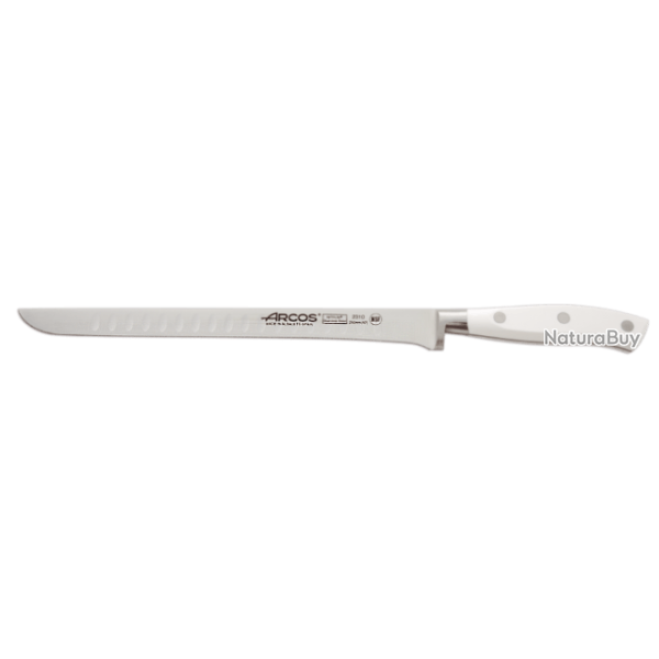 Couteau � jambon, � saumon alv�ol� forg� Arcos Riviera manche blanc 25 cm