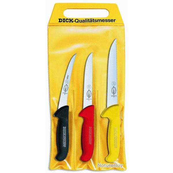 Jeu de 3 couteaux de boucher Dick Ergogrip 3 couleurs