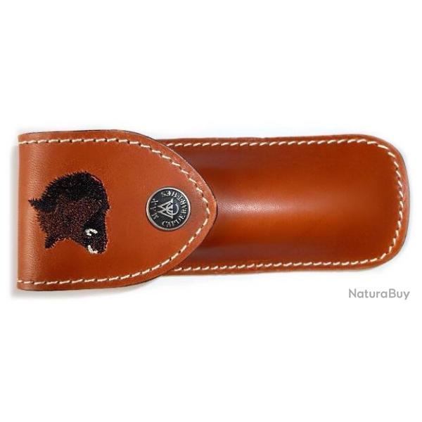 Etui de couteau en cuir Max Capdebarthes broderie sanglier