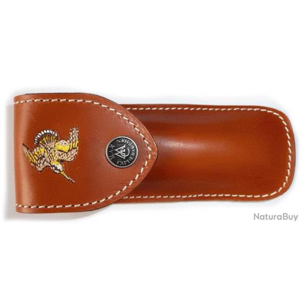 Etui de couteau en cuir Max Capdebarthes broderie bcasse