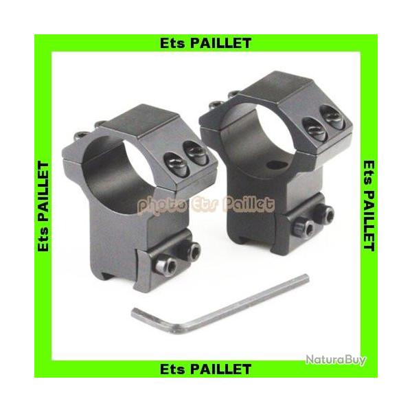 Anneaux de montage Renforc�s Diam�tre 25.4 mm 1 pouce pour Rail 11 mm HAUTS + POINTEAU ANTI RECUL