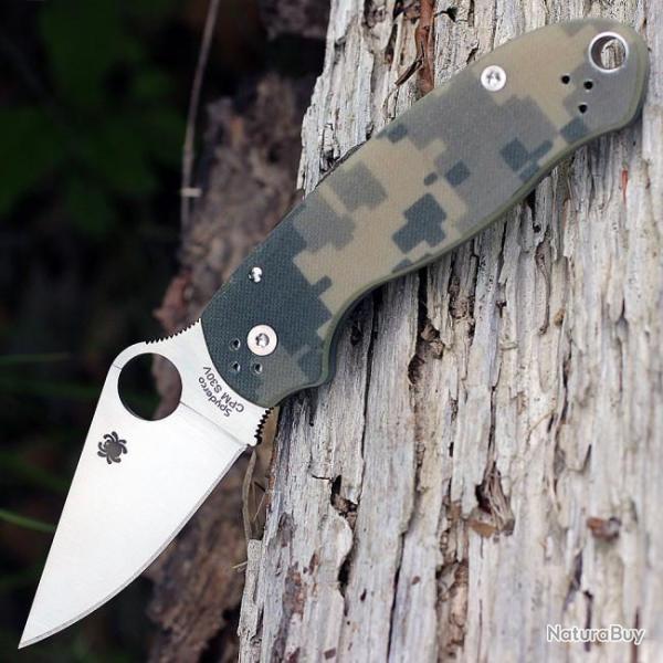 Couteau Spyderco Para Military 3 Camo Lame Acier CPM-S30V Manche G-10 Camo Made In USA SC223GPCMO