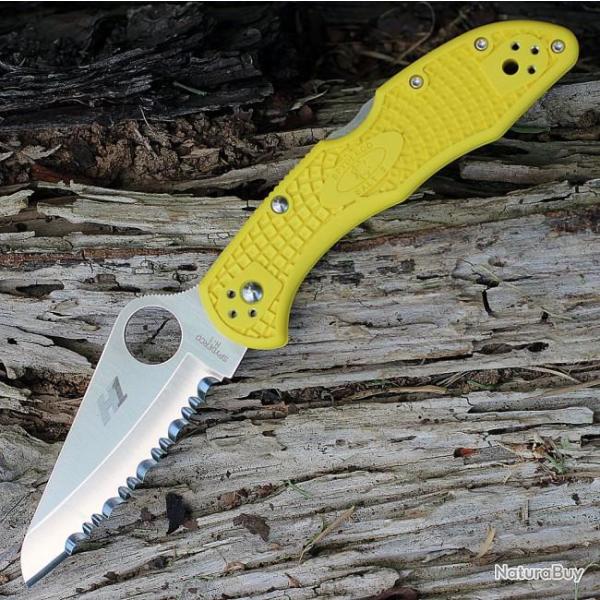 Couteau Spyderco SALT 2 Lame Acier H1 Serrat Manche Yellow Backlock Made In Japan SC88SYL2