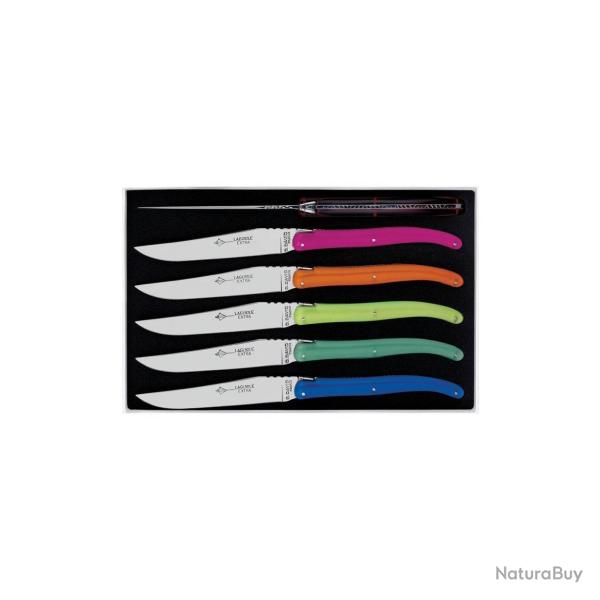 A.G David - Coffret 6 Couteaux Table Laguiole Plexi Fluo 6 Couleurs 23cm - 6680