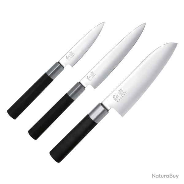 Kai - Coffret 3 Couteaux Santoku Wasabi Black Inox Manche Antibacterien - 67S-310